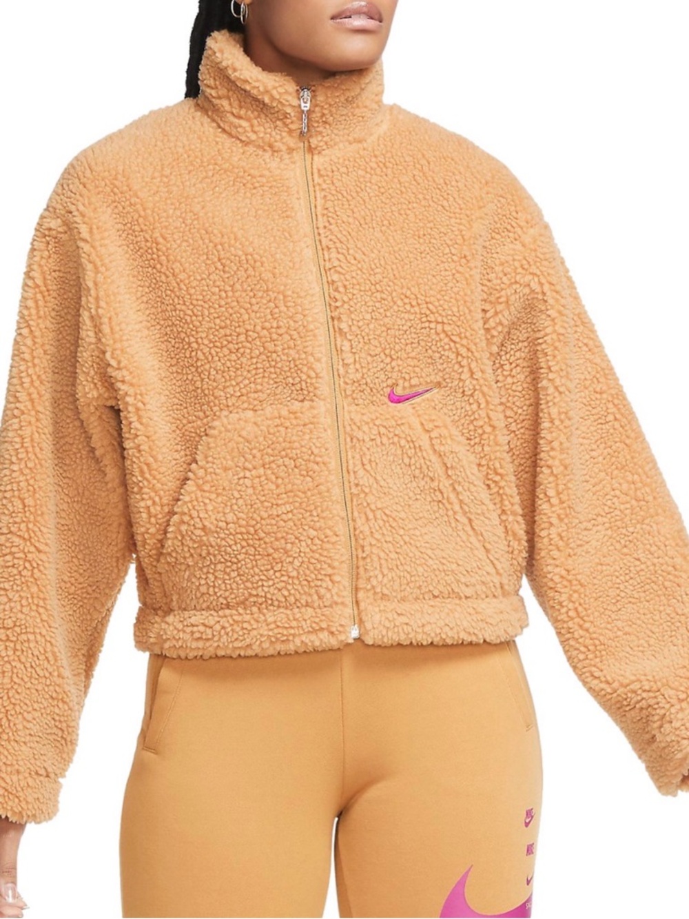 Nike Sherpa Swoosh Jacket Women’s Size S Teddy Fleece